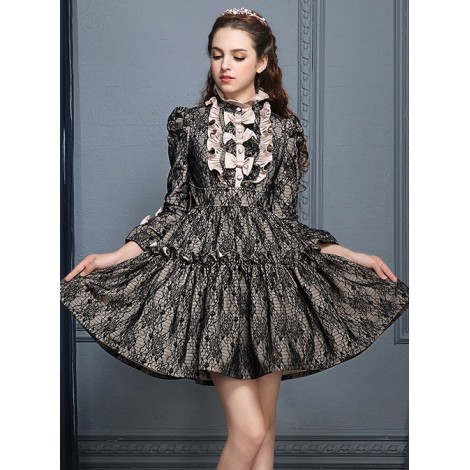 Black Lace Elegant Gothic Lolita Long Sleeves Dress