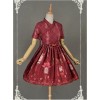 Dark Red Short Sleeves  Pleated Skirt Qi Lolita Dress - Chinese Palace Lanterns