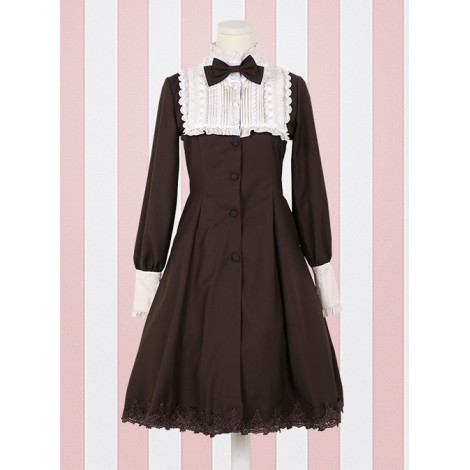 Little Stand Collar Concise Gothic Lolita Long Sleeve Dress