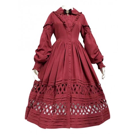 Lovely Long Sleeves Red Bow Cotton Lolita Dress