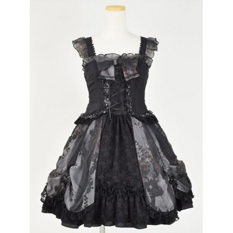 Black Chiffon Lace-up Gothic Lolita Sling Dress