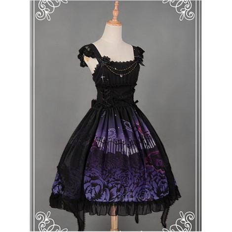 Bowknot Natural Waist & Flower Decorated Lolita JSK  - Butterfly Cemetery by Souffle Song