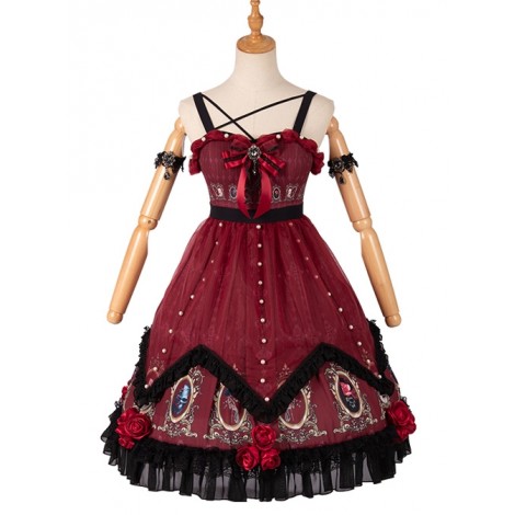 The Split Love Series Rose Gothic Lolita Red Sling Dress