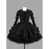 Black Elegant Bows Cotton Gothic Lolita Long Sleeve Dress