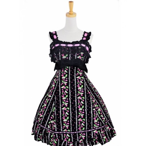 Sweet Black Lace Trim Ruffles Sleeveless Terylene Lolita Dress