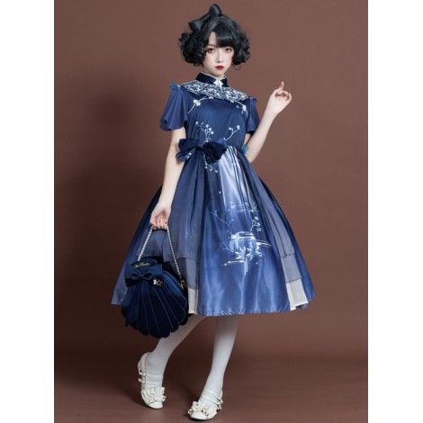 The Moon In The Mirror Series Chinese Style Elegance Classic Lolita Short Sleeve Dress