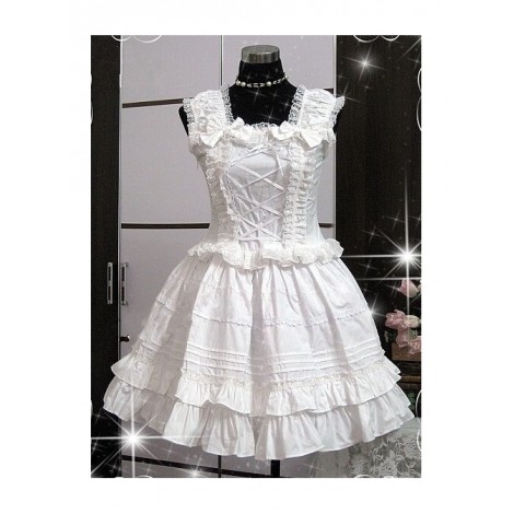 White Sleeveless Ruffle Cute Cotton Lolita Dress