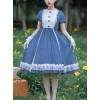 White Lace Ruffle Hem Blue Elegant OP Classic Lolita Short Sleeve Dress