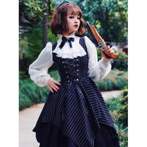 Stripes Sleeveless Bind Strap Gothic Lolita Irregular Hem Dress