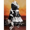 V-Neck Black And White Lace And Ruffles Cosplay Lolita Long Sleeves Dress