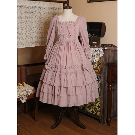 Bowknot High Waist Pure Color Classic Lolita Half Sleeve Dress