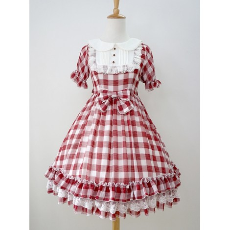 Plaid Chiffon Doll Collar Sweet Lolita Short Sleeve Dress