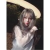 Harajuku Long Curly Hair Smoke Grey Air Bangs Wig Female