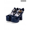 Dark Blue Bowknot Round-toe Sweet Lolita High Heel Shoes