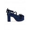 Dark Blue Bowknot Round-toe Sweet Lolita High Heel Shoes