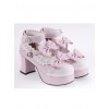 Pink & White 2.7" Heel High Beautiful Synthetic Leather Round Toe Cross Straps Platform Girls Lolita Shoes