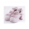 Pink & White 2.7" Heel High Beautiful Synthetic Leather Round Toe Cross Straps Platform Girls Lolita Shoes