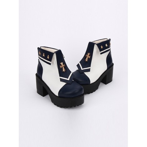 Navy Style Cross Decoration High Heel Ankle Boots