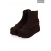 Round-toe Ruffle Plus Velvet College Lolita Platform Booties