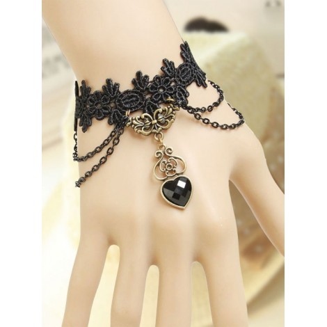 Vampire Black Lace And Heart Pendant Lolita Bracelet