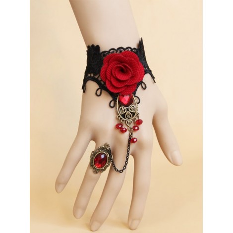 Rose Crystal Black Lace Elegant Gothic Lolita Bracelet