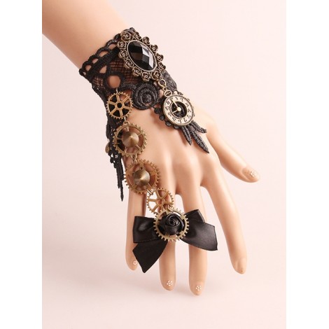 Black Lace Gears Decorate Lolita Wrist Strap