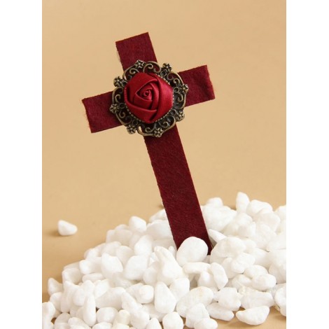 Gothic Wine Red Rose Cross Vampire Lolita Hairpin