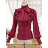 Retro Stand Collar Bowknot Tie Lolita Lantern Sleeve Shirt