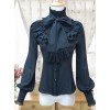 Retro Stand Collar Bowknot Tie Lolita Lantern Sleeve Shirt