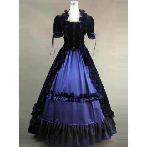 Victorian Ruffles Black And Blue Gothic Lolita Prom Dress