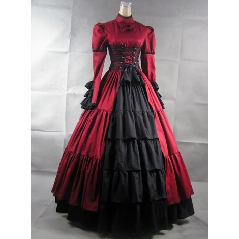 Victorian Stand Collar Long Sleeve Gothic Lolita Prom Long Dress