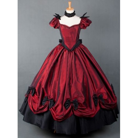 Victorian Retro Wine Red Bowknot Gothic Lolita Prom Long Dress