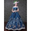 Navy Blue Off Shoulder True Velvet Embroidery Prom Dress