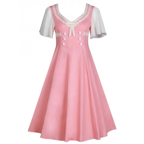 Short Sleeve Bowknot Hit Color School Lolita Dress