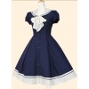 Retro Navy Collar Bowknot School Lolita Short Sleeve Dress