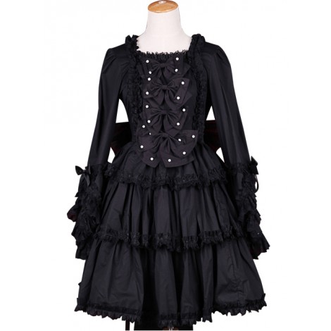 Palace Style Retro Lace Long Sleeve Black Gothic Lolita Dress